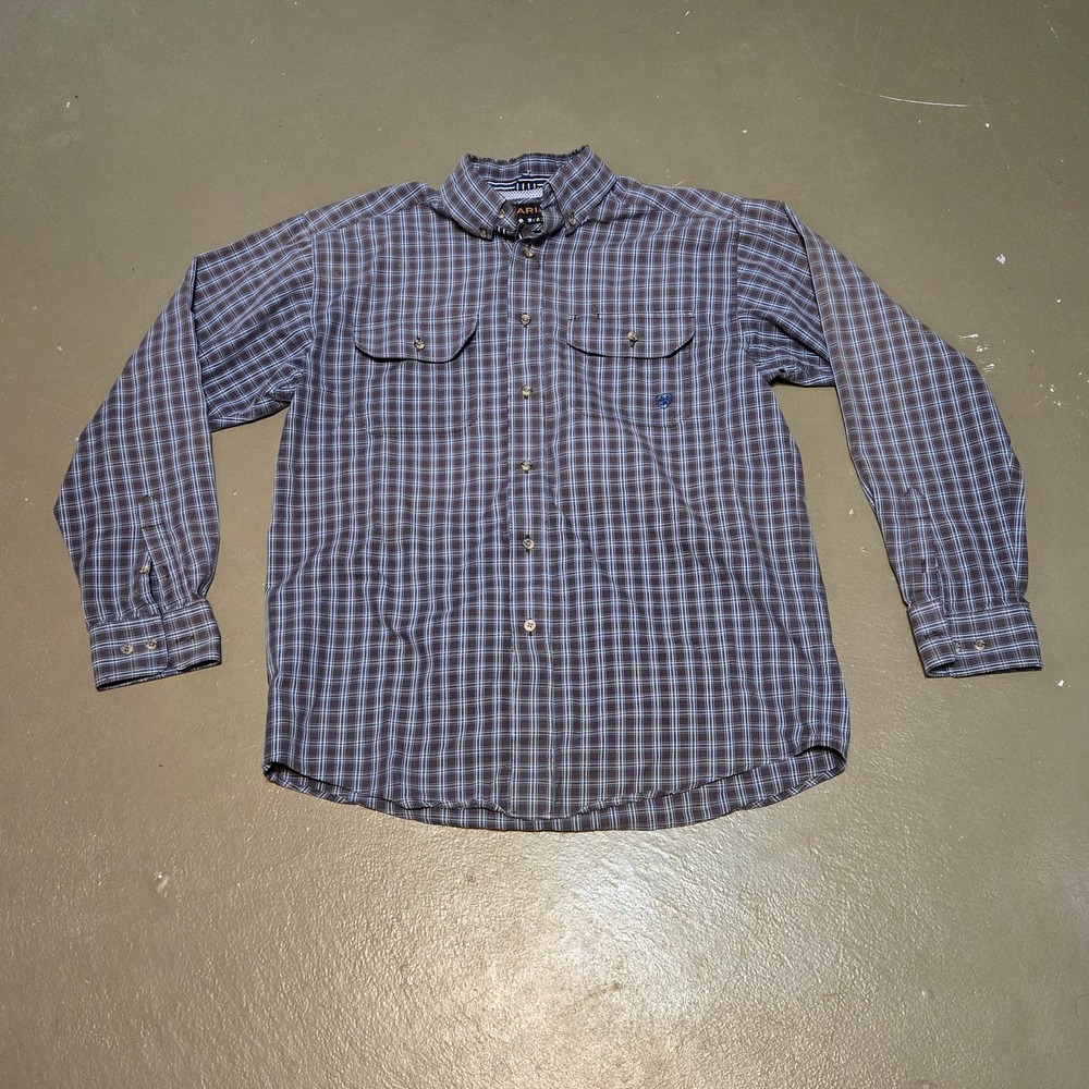 Ariat Pro Series Long Sleeve Button Up Shirt in Brown Men's Size‎ Medium
